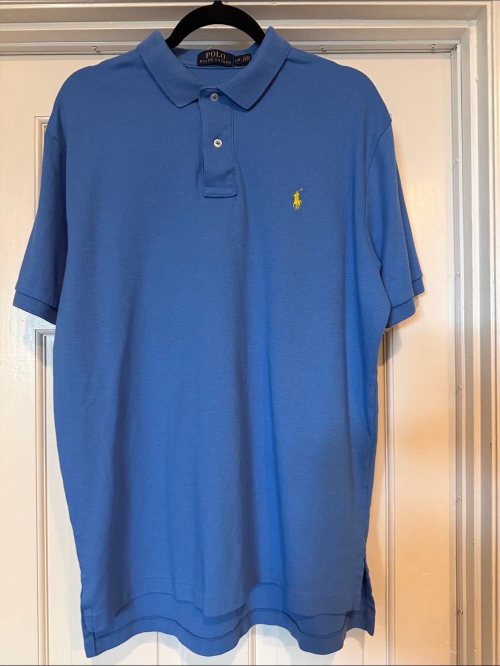 Men’s Cotton Polo by Ralph Lauren Blue Polo with Yellow Pony| Large